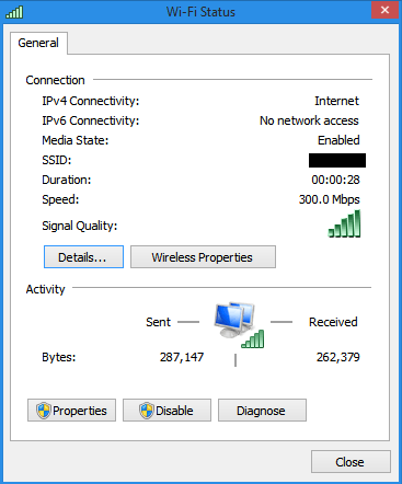 [ Intel 7260 connected at 300 Mbps ]